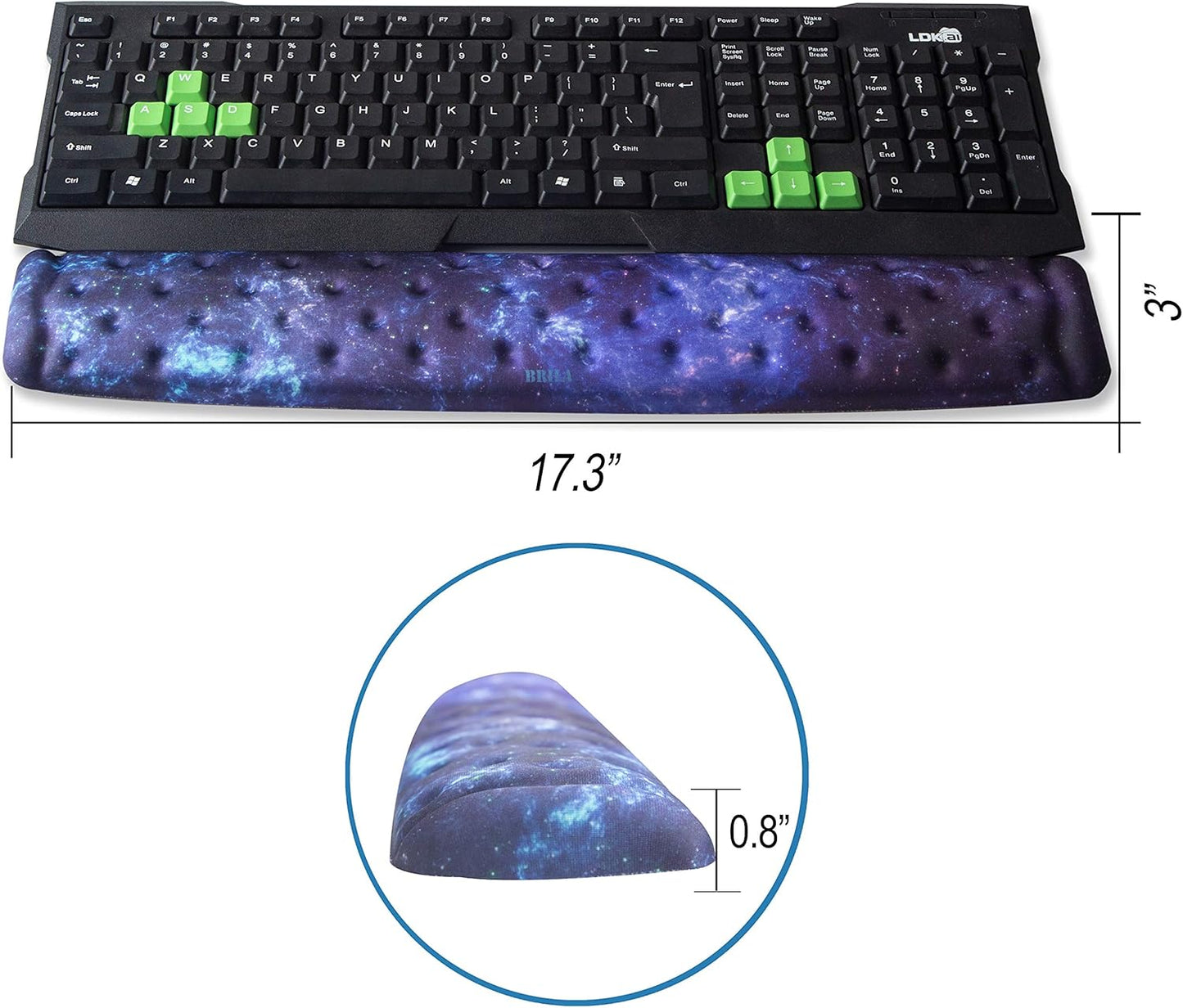 BRILA Keyboard Wrist Rest Support Cushion Pad for Computer, Laptop, Office Work, PC Gaming - Memory Foam Gel with Massage Holes Design - Non-Slip Easy Typing Wrist Pain Relief (Black Keyboard Pad)