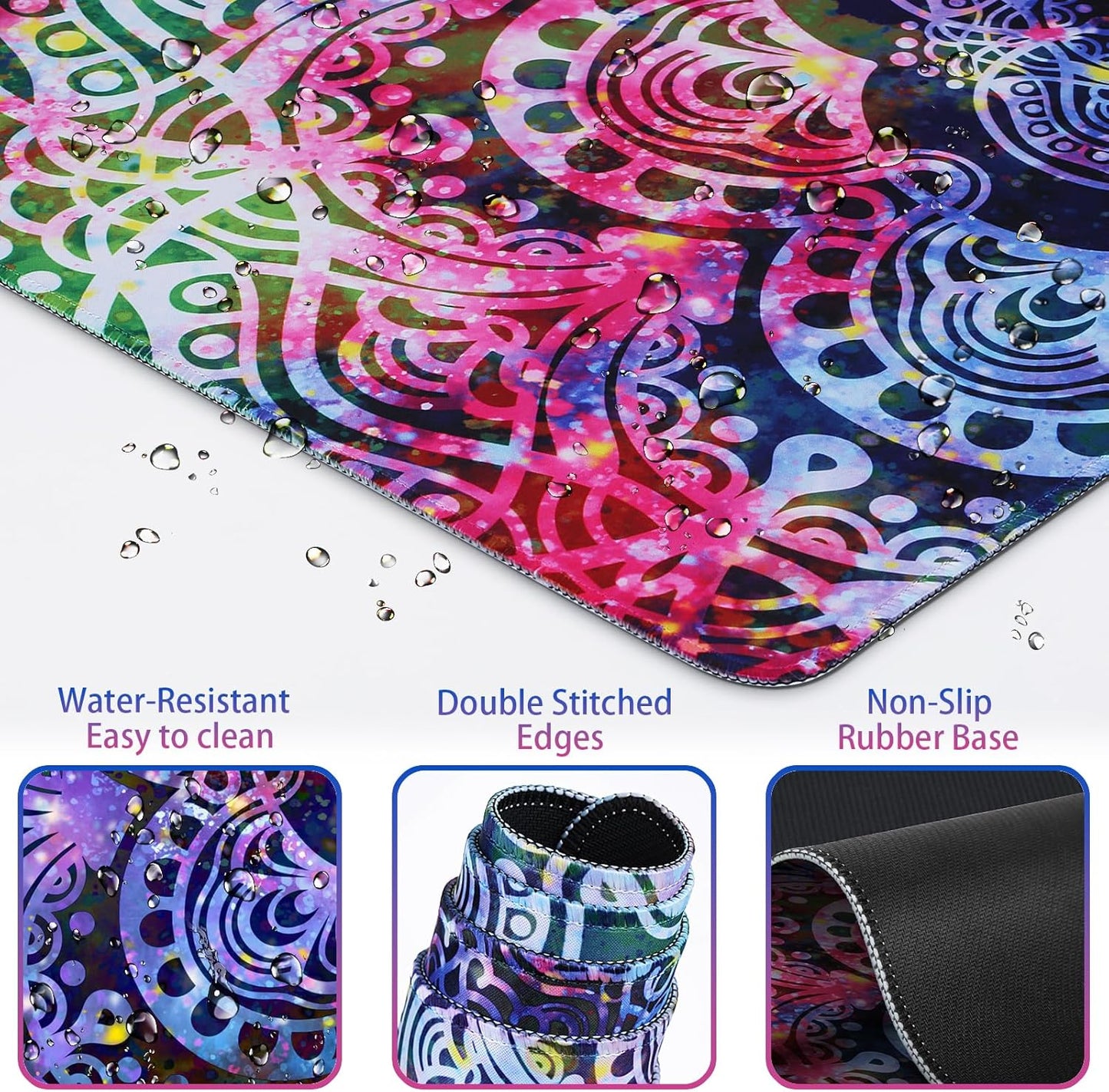 Desk Mat, Large Gaming Mouse Pad with Wrist Rest, 4in1 XXL Mousepad+Keyboard Wrist Rest+Mouse Pad Wrist Support+Cup Coaster Set Ergonomic Floral Computer Desk Arm Wrist for Decor Home Office Women