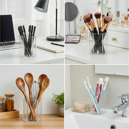 Black Pen Holder for Desk | 3 Compartment Organizer Desk for Pen, Pecils, Makeup Brushes, Tooth Brushes | Cute Pencil Cup Desk Organizers and Accessories for Office, Home, Classroom, Teacher Desks
