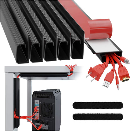 Cable Management ProOffice 96in J Channel Cable Raceways - 6X 16in Black No Screw/No Drill Computer Cord Organizer - Cable Channels for Wire Management Under Desk with Adhesive