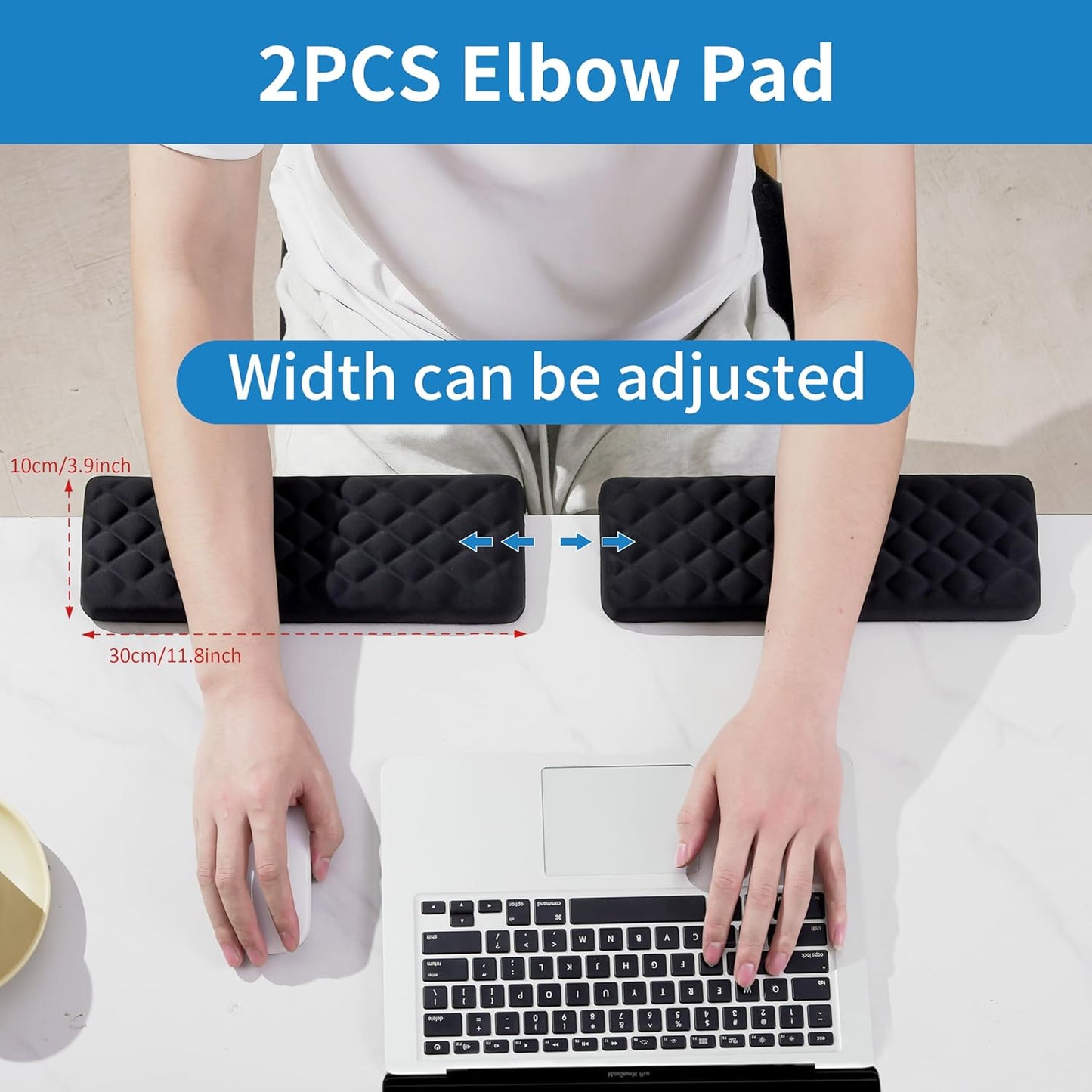 MEKASS L-Shaped Desk Elbow Pad for Desk, Memory Foam Elbow Support Padding with Non-Slip, 2-Piece Ergonomic Desk Edge Cushion, Wrist Comfort Support for Office Home (Diamond Black)