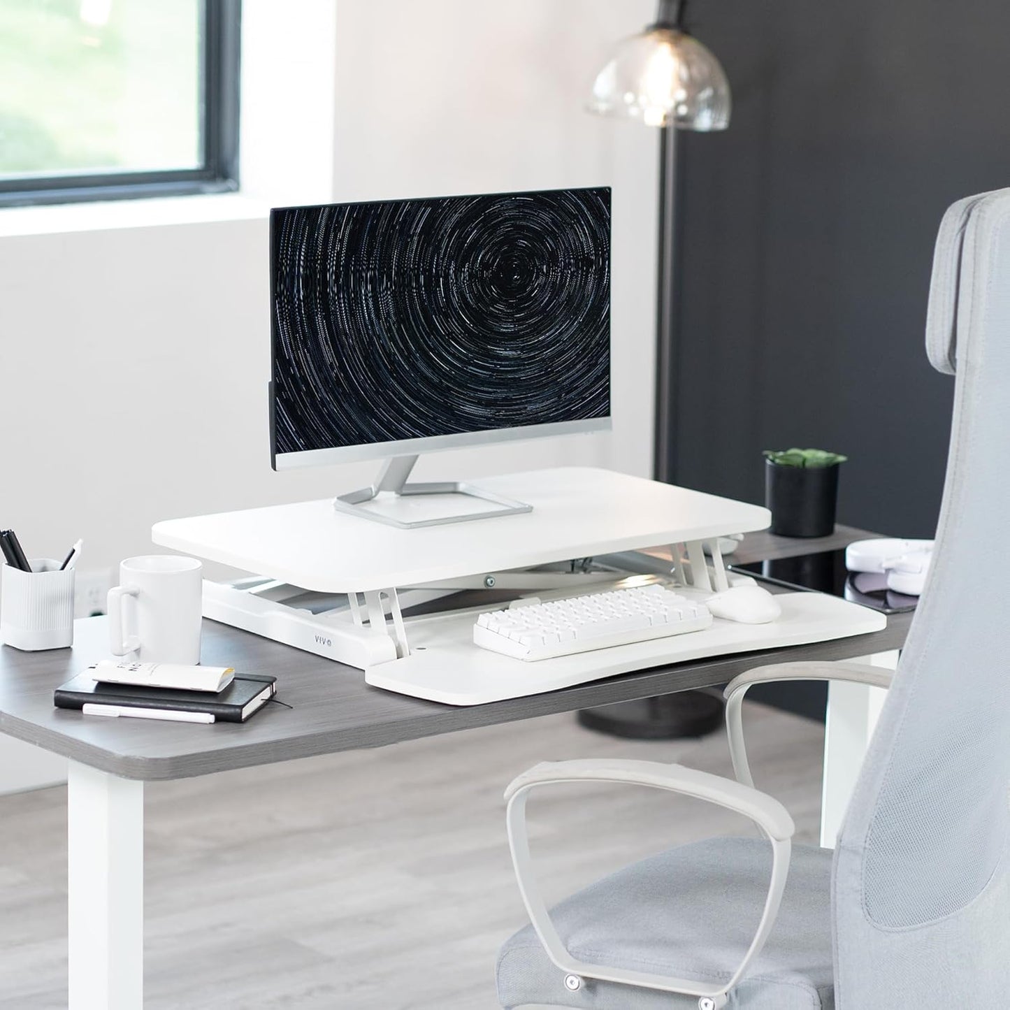 VIVO 26 inch Desk Converter, K Series, Height Adjustable Sit to Stand Riser, Dual Monitor and Laptop Workstation with Keyboard Tray, Black, DESK-V026KB