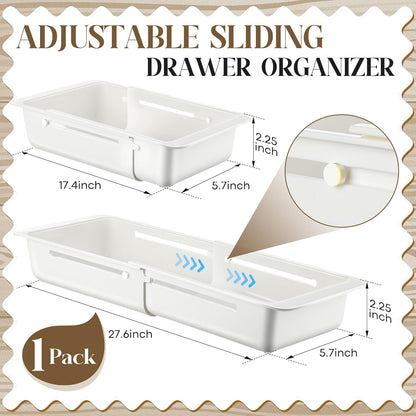 1 Pack Deep Drawer Organizer Bins, Sliding Drawer Organizer Bin Expandable and Adjustable Tray for Kitchen Utensils, Towels, BBQ Tools, Durable Plastic Sliding for Easy Storage (12.4-17.7")