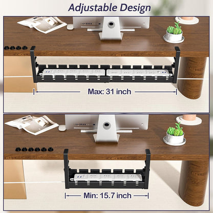 Shikha Cable Management Under Desk, 15.7"-31" Retractable Cable Management Tray, No Drilling Cord Organizer with Clamp for Desk, Under Table Wire Management Tray for Home Office -White