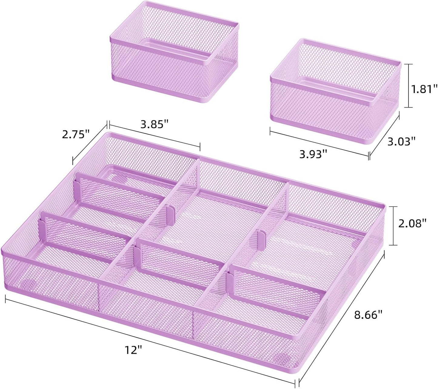 Marbrasse 3 Packs Desk Drawer Organizers, Metal Mesh Dividers Desk Drawer Organizer Tray with 9 Adjustable Compartments, Pen Organizer for Drawer Tray Box Accessories for Desktop,Kitchen, Makeup