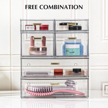 LALOBLUE Set of 5 Stackable Storage Drawers, Clear Acrylic Organizer Bins for Beauty Supplies, Perfect for Makeup Vanity, Undersink, Kitchen, Cabinet,Pantry Organization and Storage