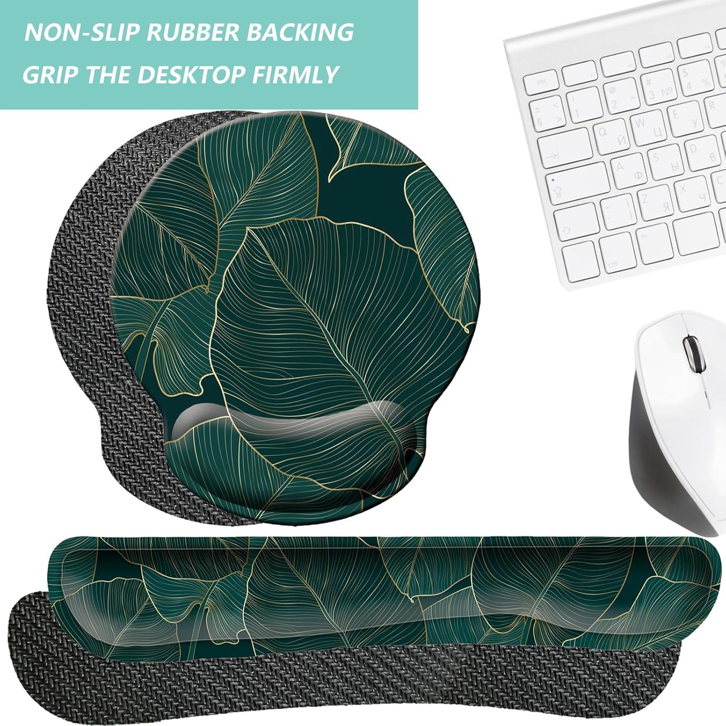 Keyboard Wrist Rest Pad Mouse Pad with Wrist Support Set of 3, Mousepad with Non-Slip Rubber Base, Ergonomic Memory Foam Mouse Wrist Cushion Support for Home Office Laptop Computer, Flower Black