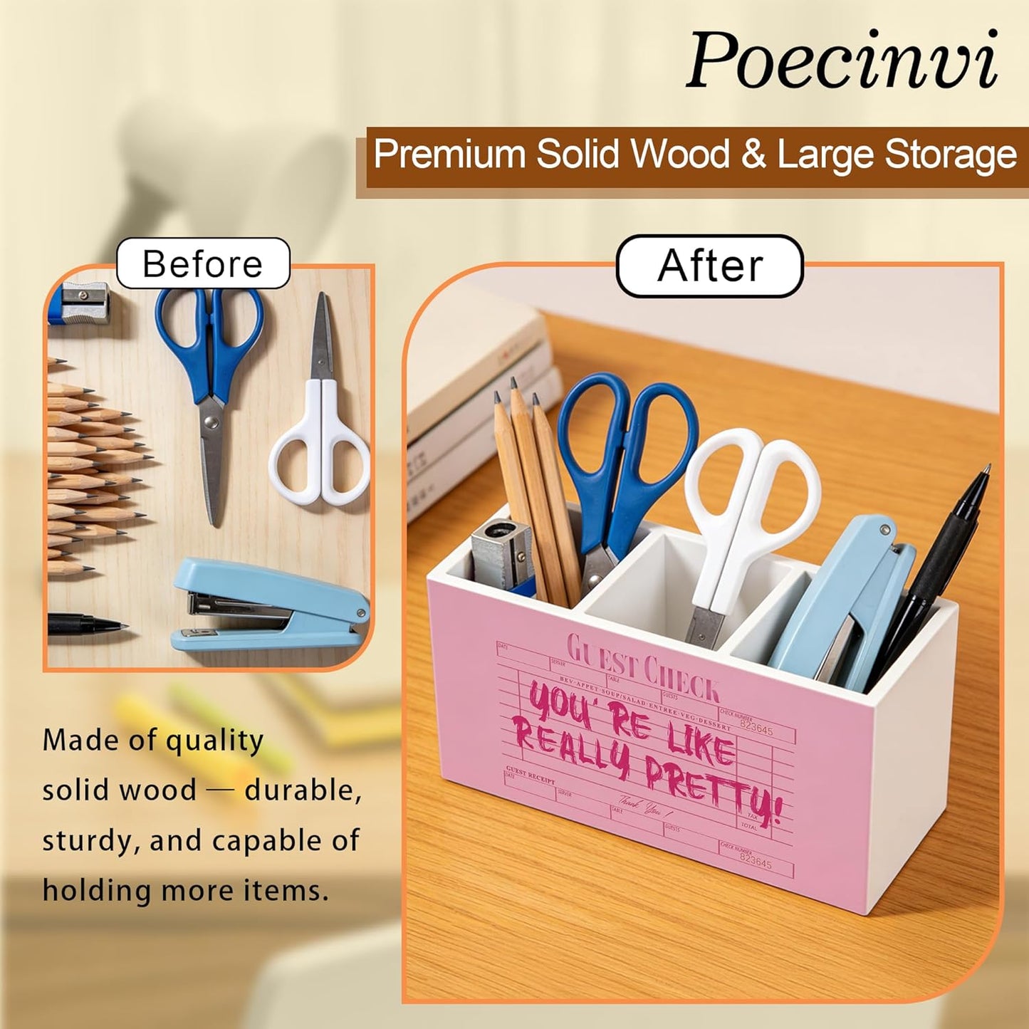 Blue Coquette Bow Pen Holder for Home Office Desk, Girly Office Decor, Preppy Blue Ribbon Bow Aesthetic Wooden Box Sign Pencil Holder for Desk Shelf Organizer