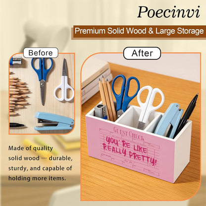 Blue Coquette Bow Pen Holder for Home Office Desk, Girly Office Decor, Preppy Blue Ribbon Bow Aesthetic Wooden Box Sign Pencil Holder for Desk Shelf Organizer