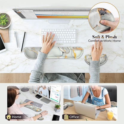 Gimars Upgrade Enlarge Silky and Superfine Fabric Gel Memory Foam Keyboard Wrist Rest Set, Ergonomic Keyboard Mouse Wrist Support for Typing Pain Relief, Comfort for Office, Gaming, Computer