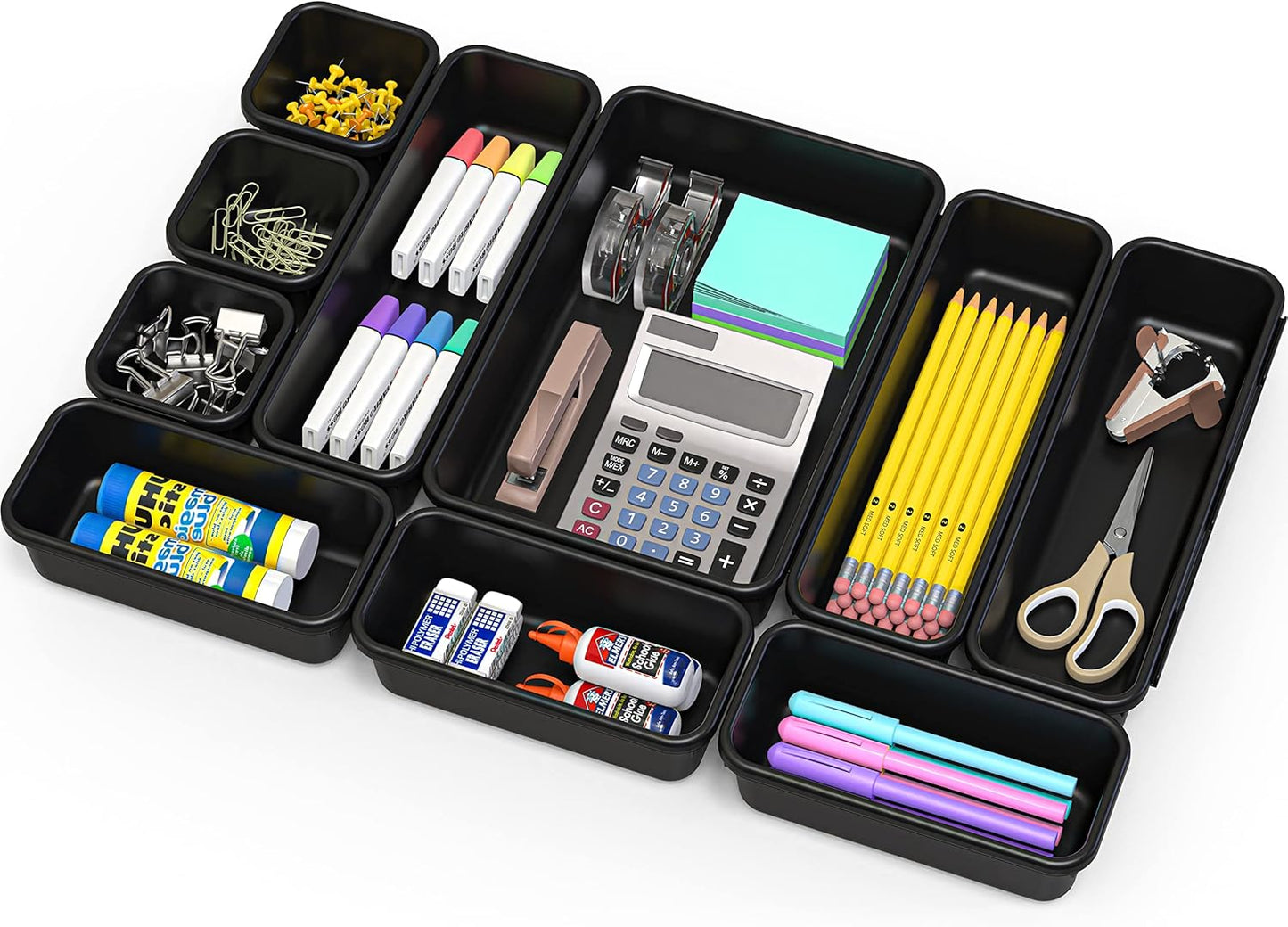 Simple Houseware Interlocking Desk Drawer Bins Organizer, 10 Packs, Black