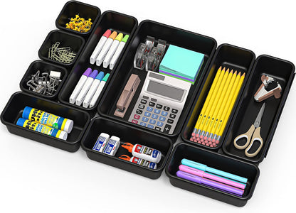 Simple Houseware Interlocking Desk Drawer Bins Organizer, 10 Packs, Black