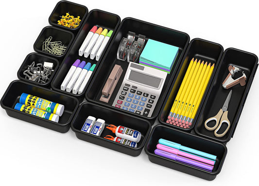 Simple Houseware Interlocking Desk Drawer Bins Organizer, 10 Packs, Black