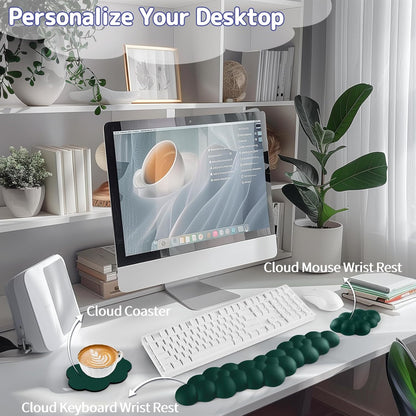 Sushret Cloud Wrist Rest for Keyboard and Mouse, Memory Foam PU Leather Keyboard Wrist Rest with Ergonomic Support, Non-Slip Base, Cute Arm Rest Pad & Palm Cushion, Office Desk Accessory, White
