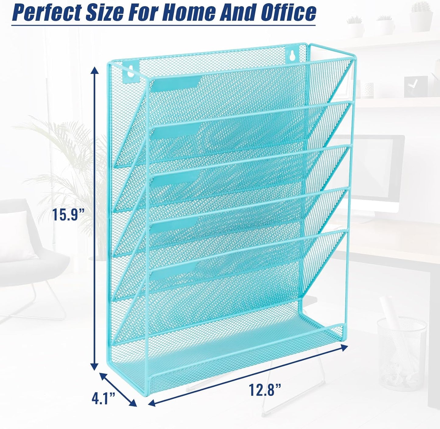EASEPRES Desk File Organizer Mesh 6-Tier, Hanging Wall Mount Document Organization Stand, Desktop Vertical Mail Paper Folder Holder Rack with Bottom Tray for Office Home Cubicle Countertop, Black