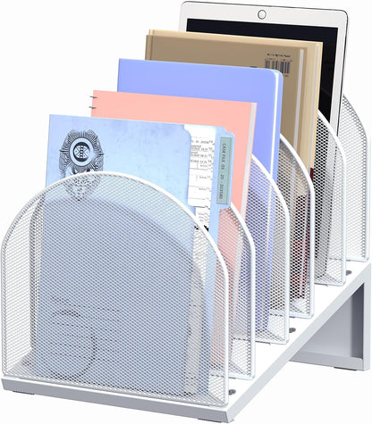 5-Section Desk File Organizer, Metal Mesh Folder Organizer for Documents, Mail & Office Papers (Black)