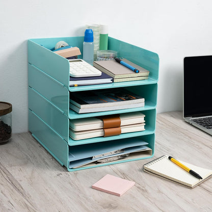 Tiawudi Desk Organizer, Clear Office Organization and Storage, Plastic Letter Tray, Stackable File Organizer for Classroom, Home, Documents, Notes, Folders, Books and Pens, 4 Tier