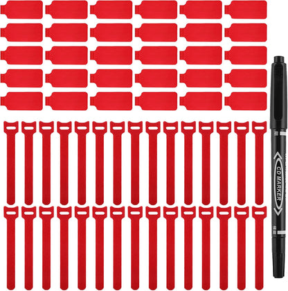 60 Pieces Cable Labels & Reusable Hook and Loop Fastening Ties Set - 30 Pieces Cord or Wire Labels & 30 Pieces Labels for Electronic Cords, Home & Office Cord Management