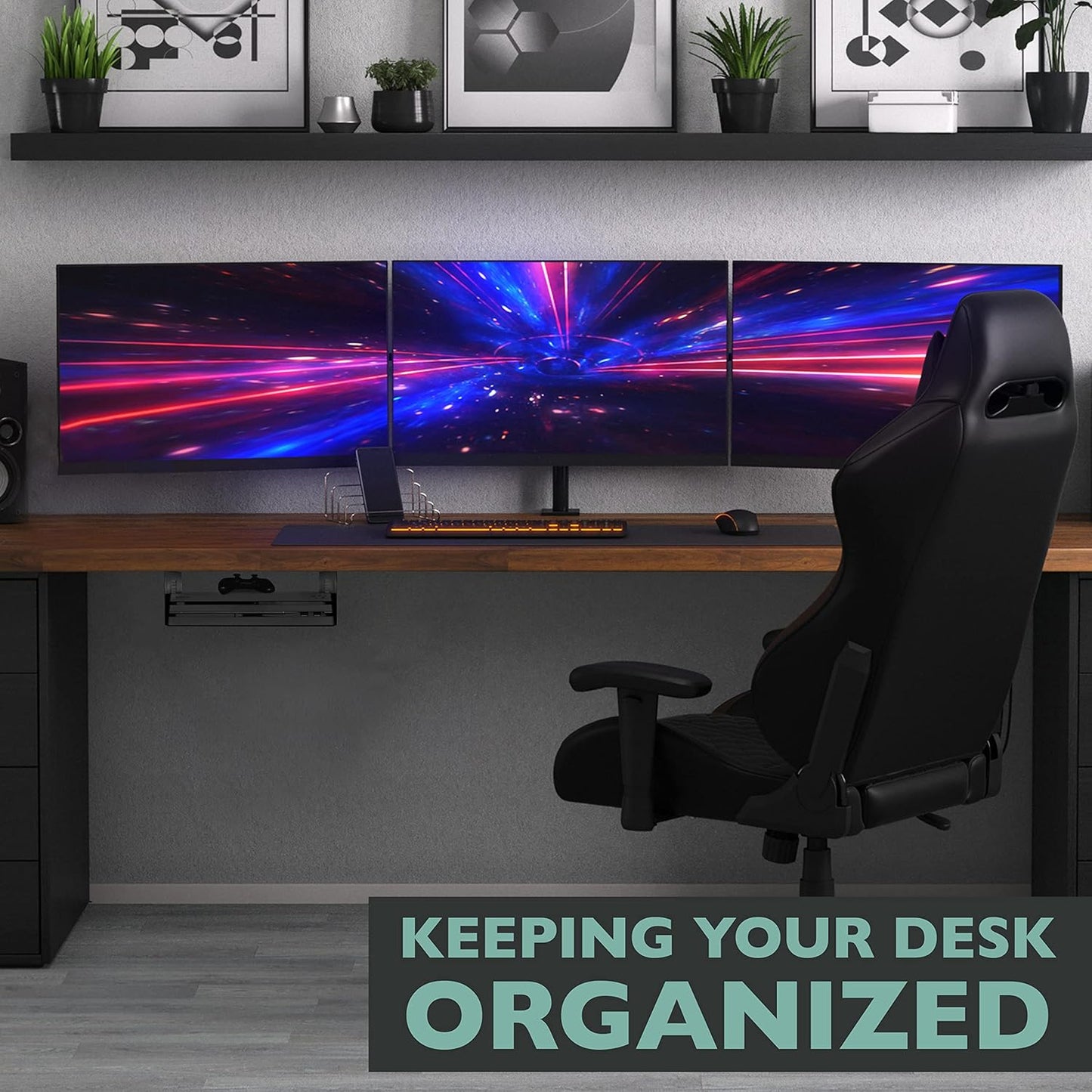 Ilyapa Under Desk CPU Mount, Steel Under Desk Computer Mount Vented Sides, PC Wall Storage, Laptop Stand, Shelf for Office Storage, 4x12x11 Inches