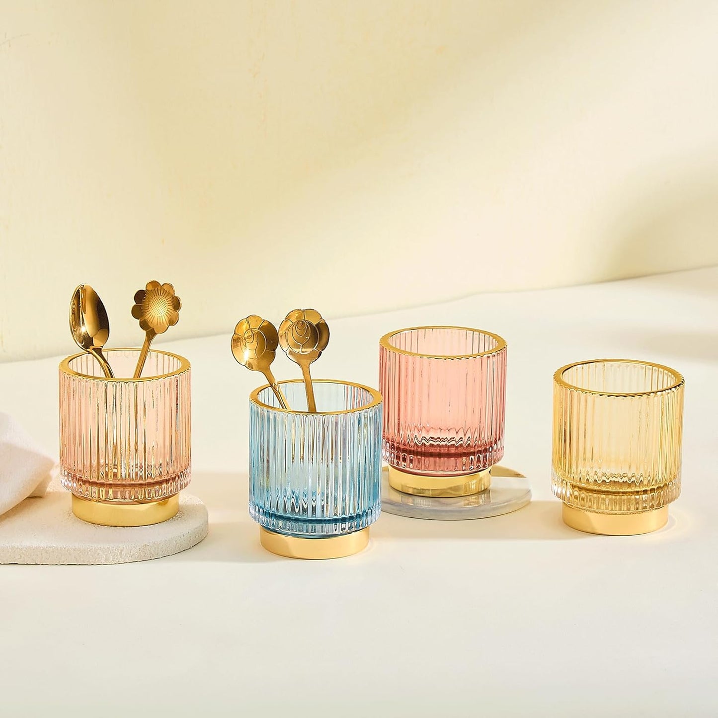 Makeup Brush Holder Organizer,Toothbrush Holders,Desk Pen Pencil Holder,Multifunctional Vintage Glass Brush Cup（L/Green/A3-6-US）