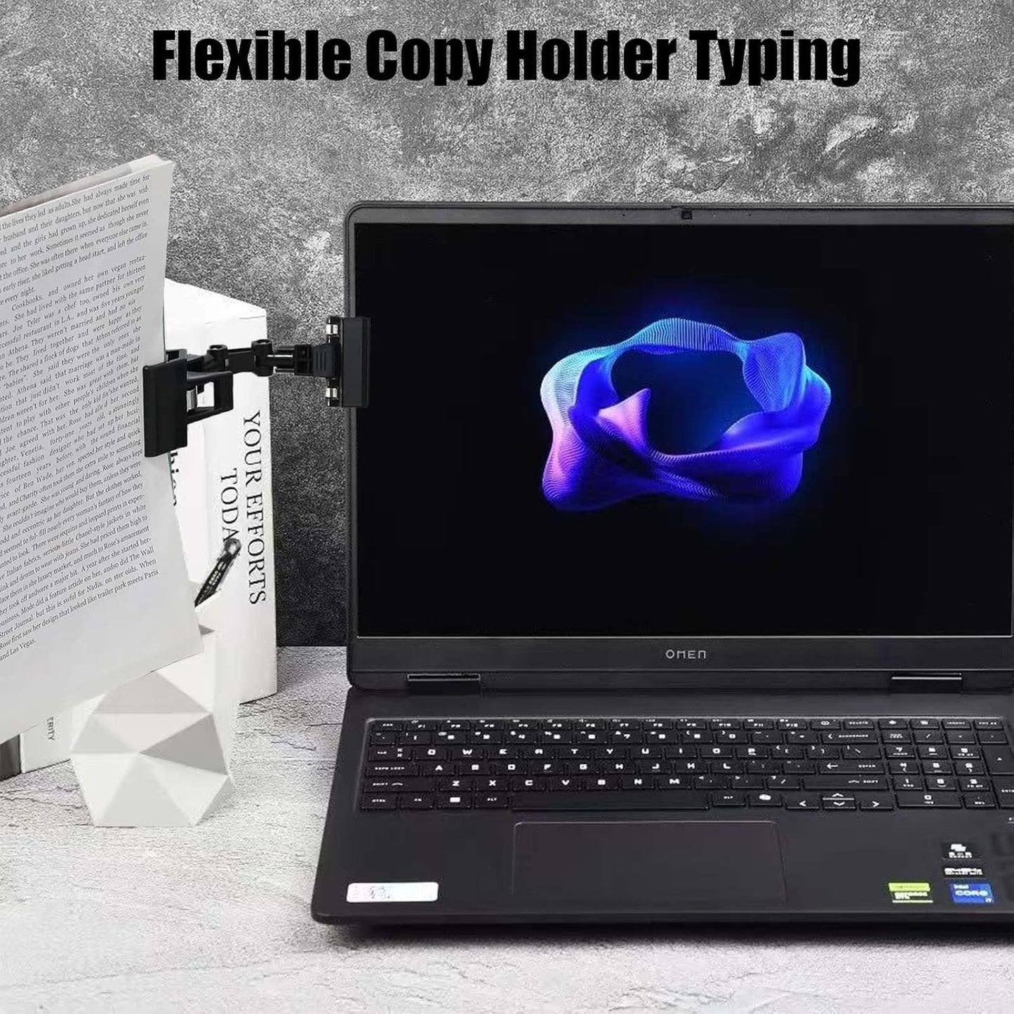 Adjustable Document Holder for Typing, Multi-Purpose Paper Holder Stand for Desk, Flexible Copy Holder Clip for Computer, Drawing, and Advertising Use (2 Pack, Black)