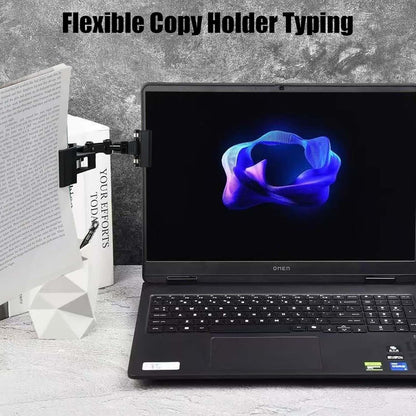 Adjustable Document Holder for Typing, Multi-Purpose Paper Holder Stand for Desk, Flexible Copy Holder Clip for Computer, Drawing, and Advertising Use (2 Pack, Black)
