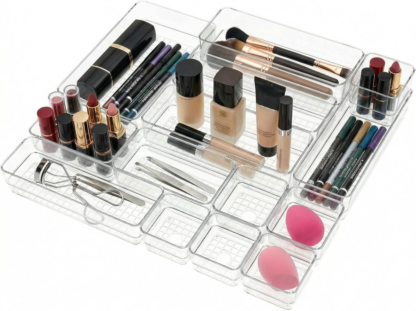 6 PCS Clear Plastic Drawer Organizer Set, 2 Sizes Acrylic Drawer Storage Trays Non Slip Storage Bins for Makeup, Jewelry, Gadgets for Kitchen, Bedroom, Bathroom, Office