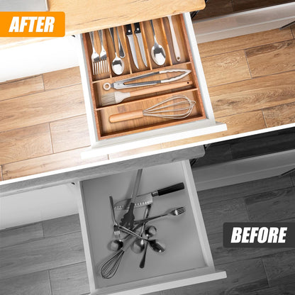 Kitchen Silverware Drawer Organizer and Storage Flatware Cutlery Utensil Holder Spice Rack Containers Bathroom Counter Cabinet Office Desk Makeup Drawer Tray Kitchen and Dining Tools Decor Accessories