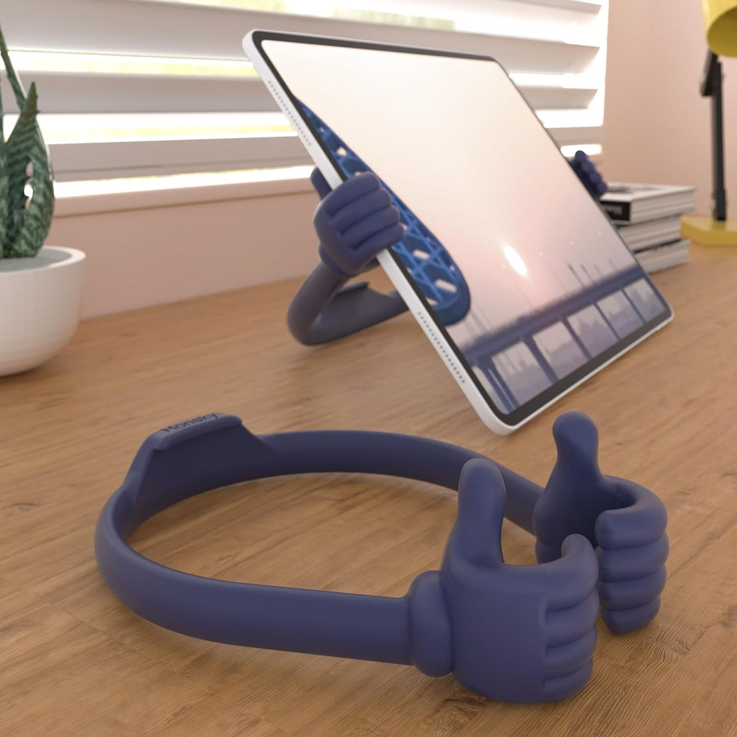 Honsky Thumbs-up Cell Phone Stand Holder,Tablet Stand Cradle for Desk Desktop Smartphone Cellphone Mobile Phone,Tablets - Universal, Adjustable Flexible,Blue