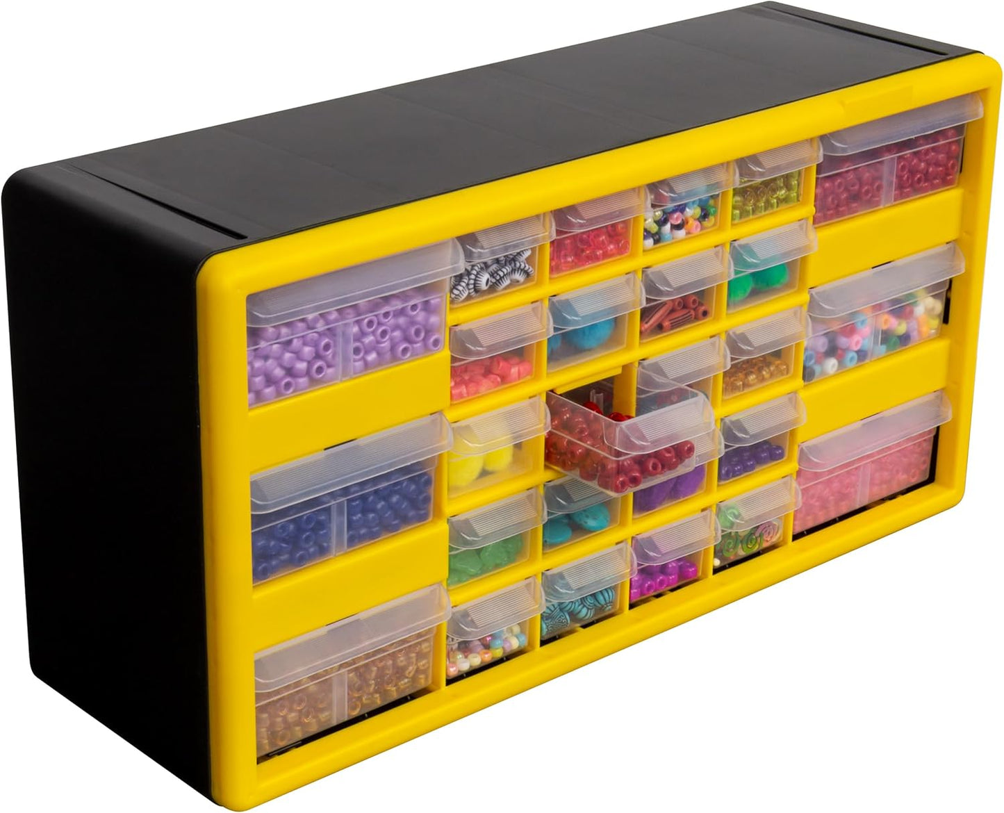 Akro-Mils 24-Drawer Plastic Drawer Storage Cabinet for Garage Organization, Bead Organizer, Building Bricks Storage, Teacher Toolbox, Makeup Organizer, 20" W x 6" D x 16" H, 10124 Black