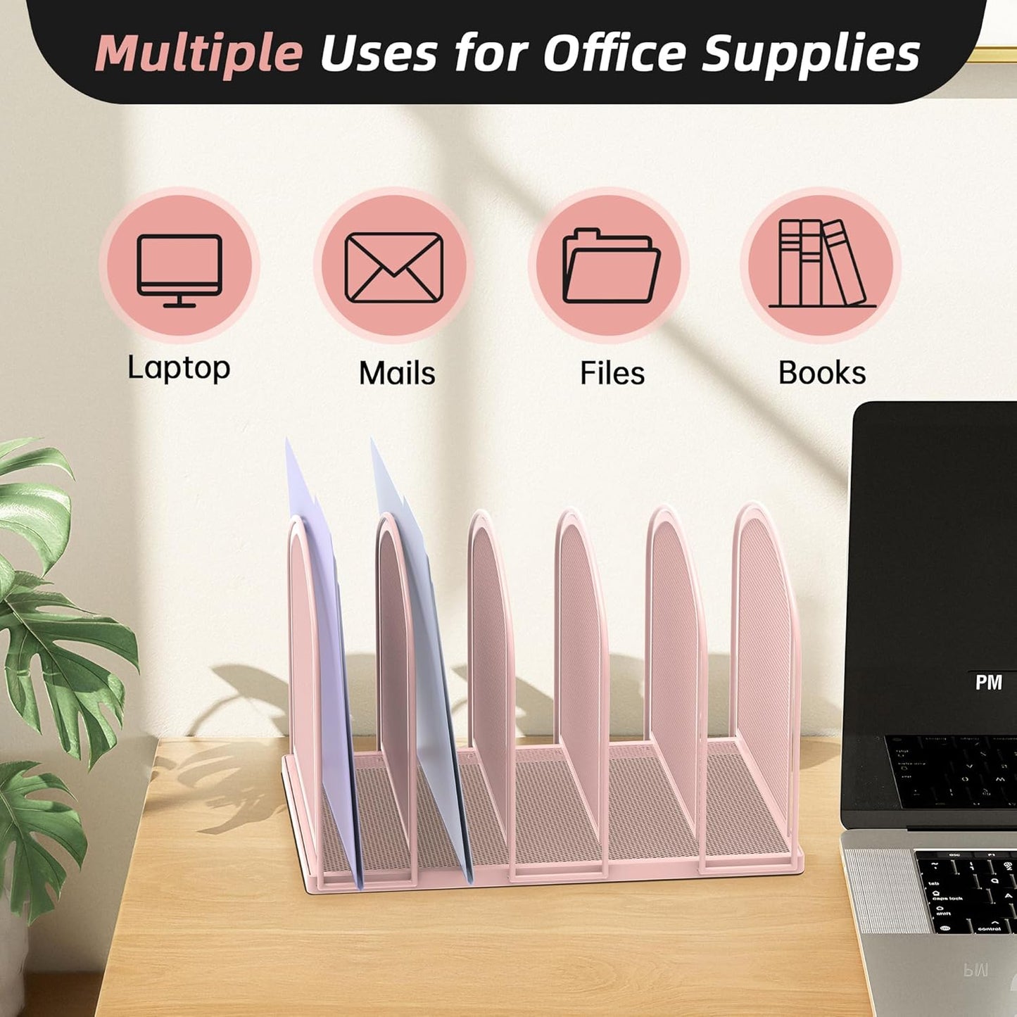 SUPEASY File Organizer for Desk, 5-Section Mesh Desk Organizer, Vertical File Holder Desktop Organizer File Sorter, File Folder Holder for Office Supplies, Black