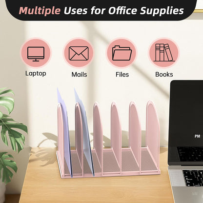 SUPEASY File Organizer for Desk, 5-Section Mesh Desk Organizer, Vertical File Holder Desktop Organizer File Sorter, File Folder Holder for Office Supplies, Black