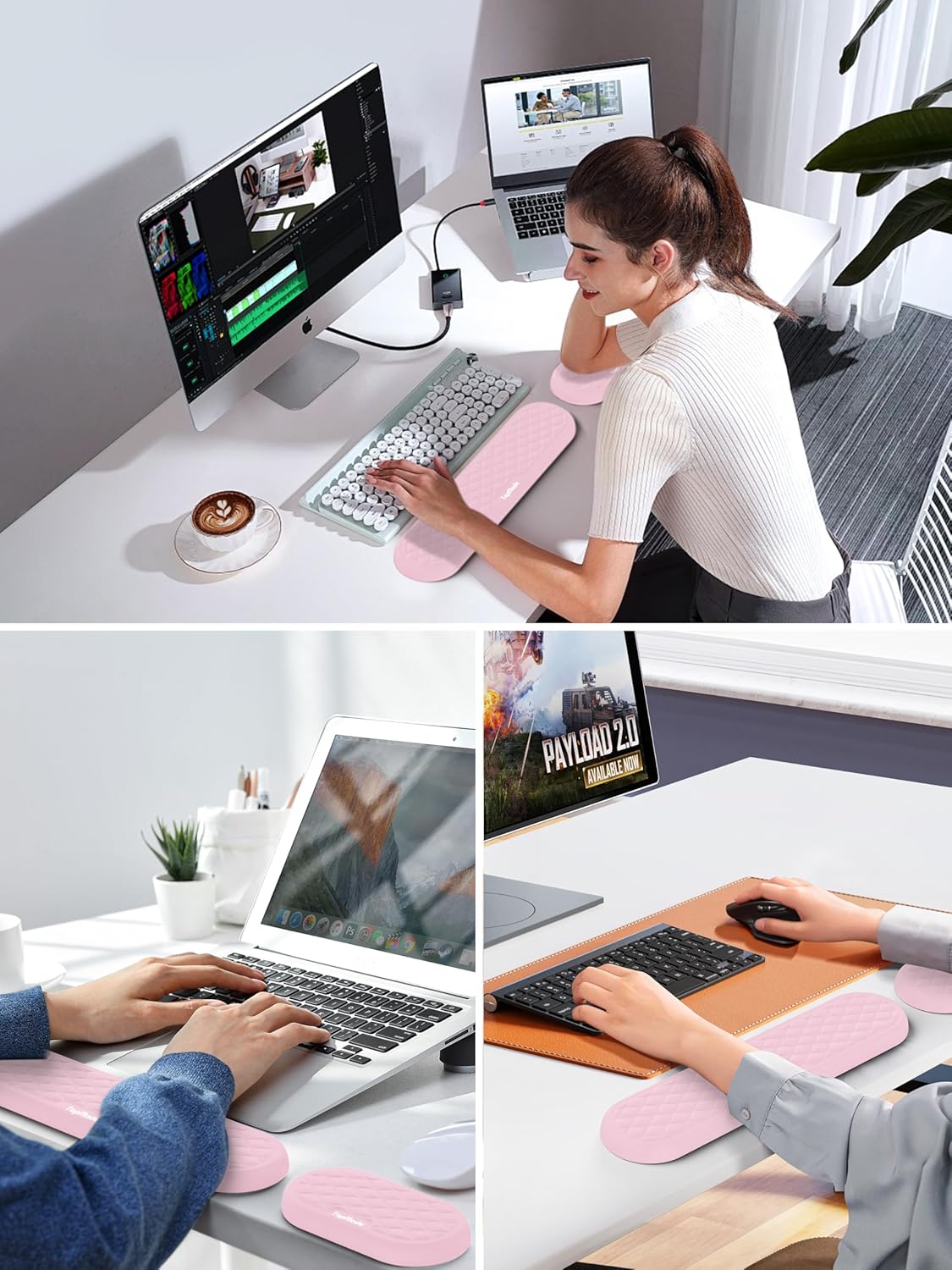 TopMade Upgraded Wider Wrist Rest Set, Soft Memory Foam Keyboard Hand Rest Pad, Computer Ergonomic Keyboard Mouse Wrist Support for Typing Pain Relief, Comfort for Office, Gaming, Study, Black