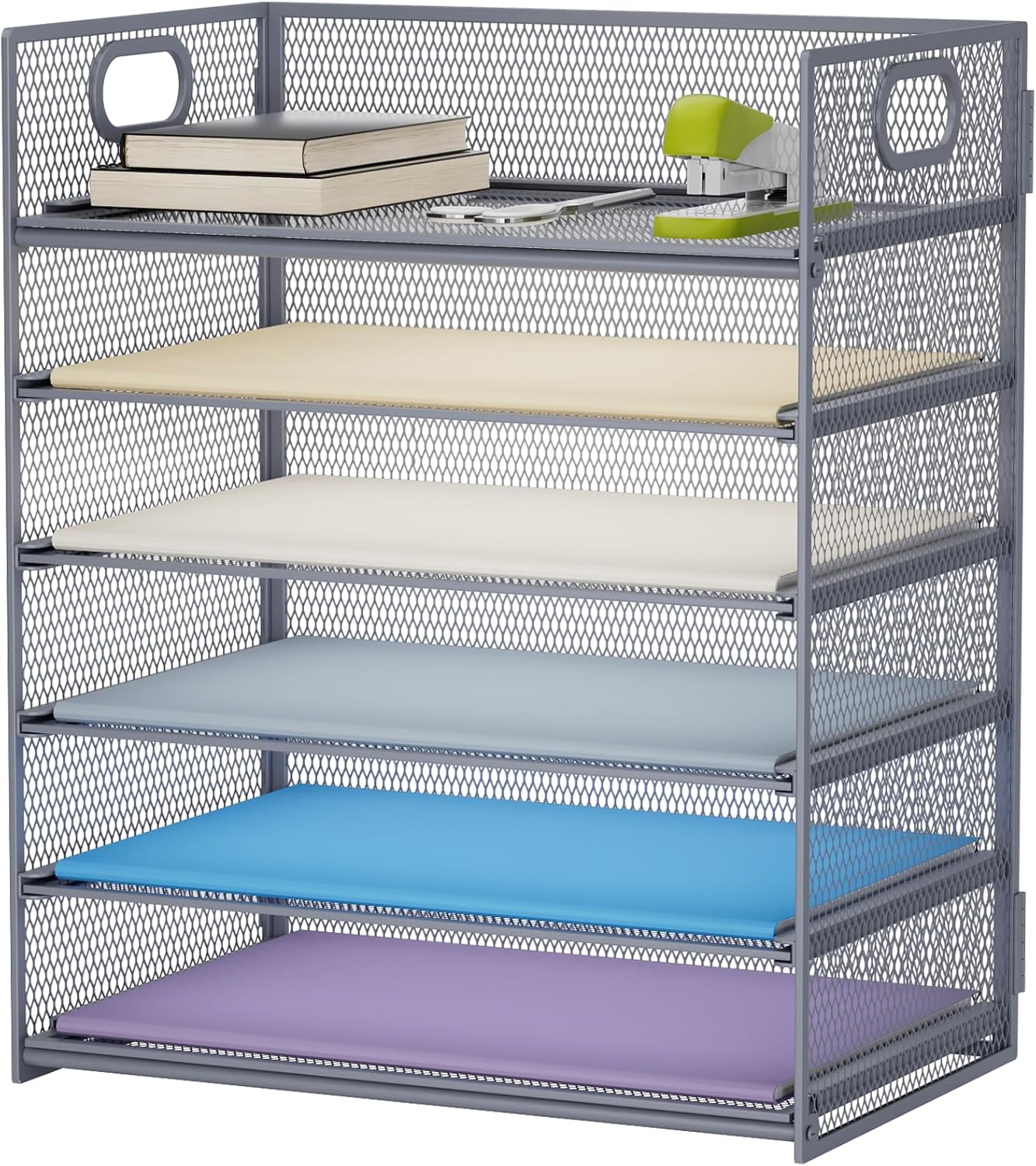 Marbrasse 6 Tier Paper Organizer Letter Tray - Mesh Desk File Organizer with Handle, Paper Sorter Organizer for Letter/A4 Office File Folder Holder - Black