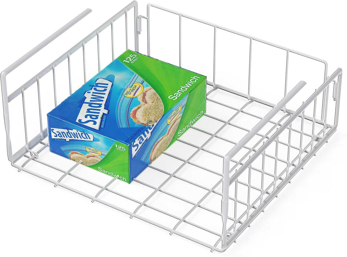 Simple Houseware Under Shelf Basket, White – 2-Pack Space-Saving Storage Organizer for Kitchen, Pantry, Closet, Office – Wire Metal Shelf Organizer, No Tools Required