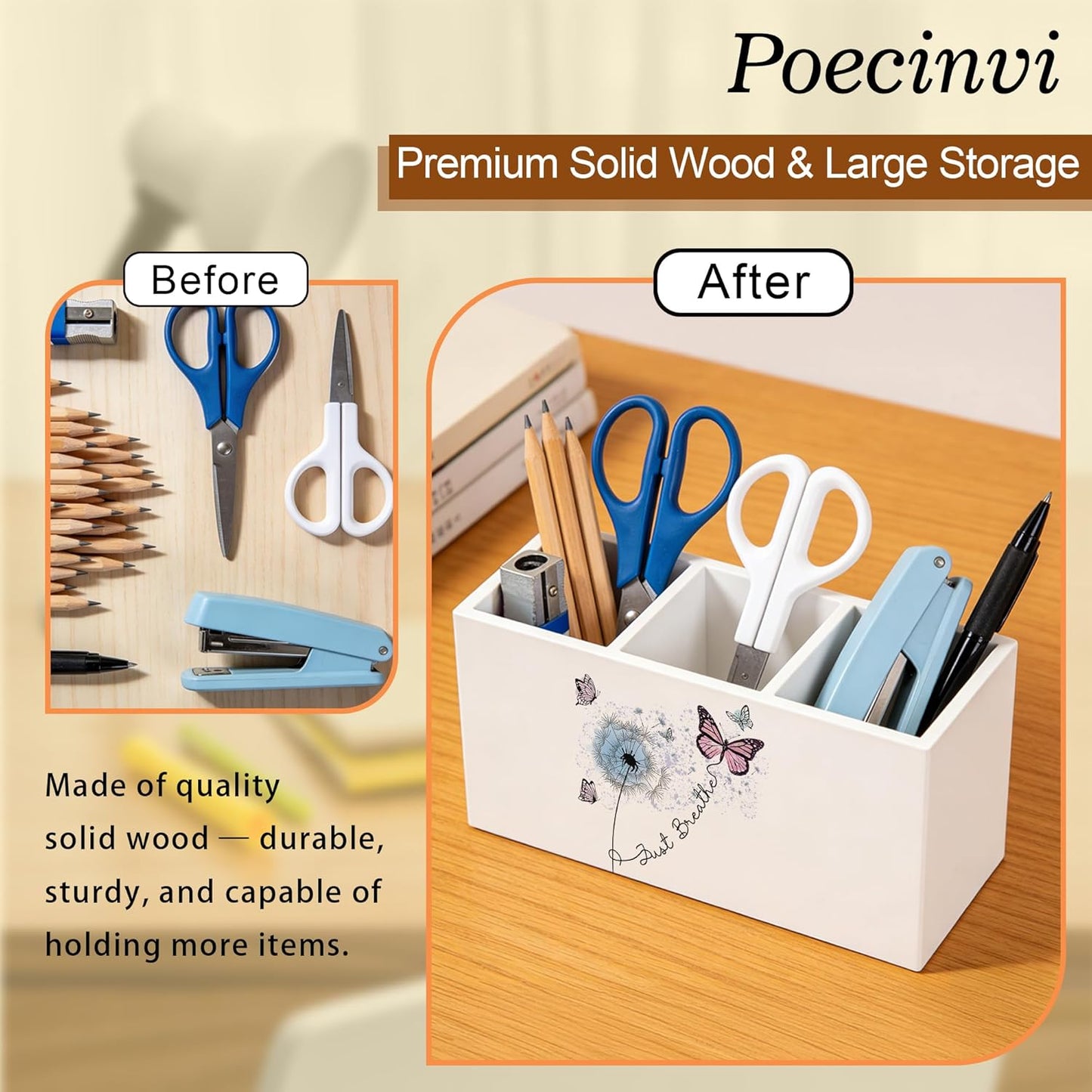 Blue Coquette Bow Pen Holder for Home Office Desk, Girly Office Decor, Preppy Blue Ribbon Bow Aesthetic Wooden Box Sign Pencil Holder for Desk Shelf Organizer