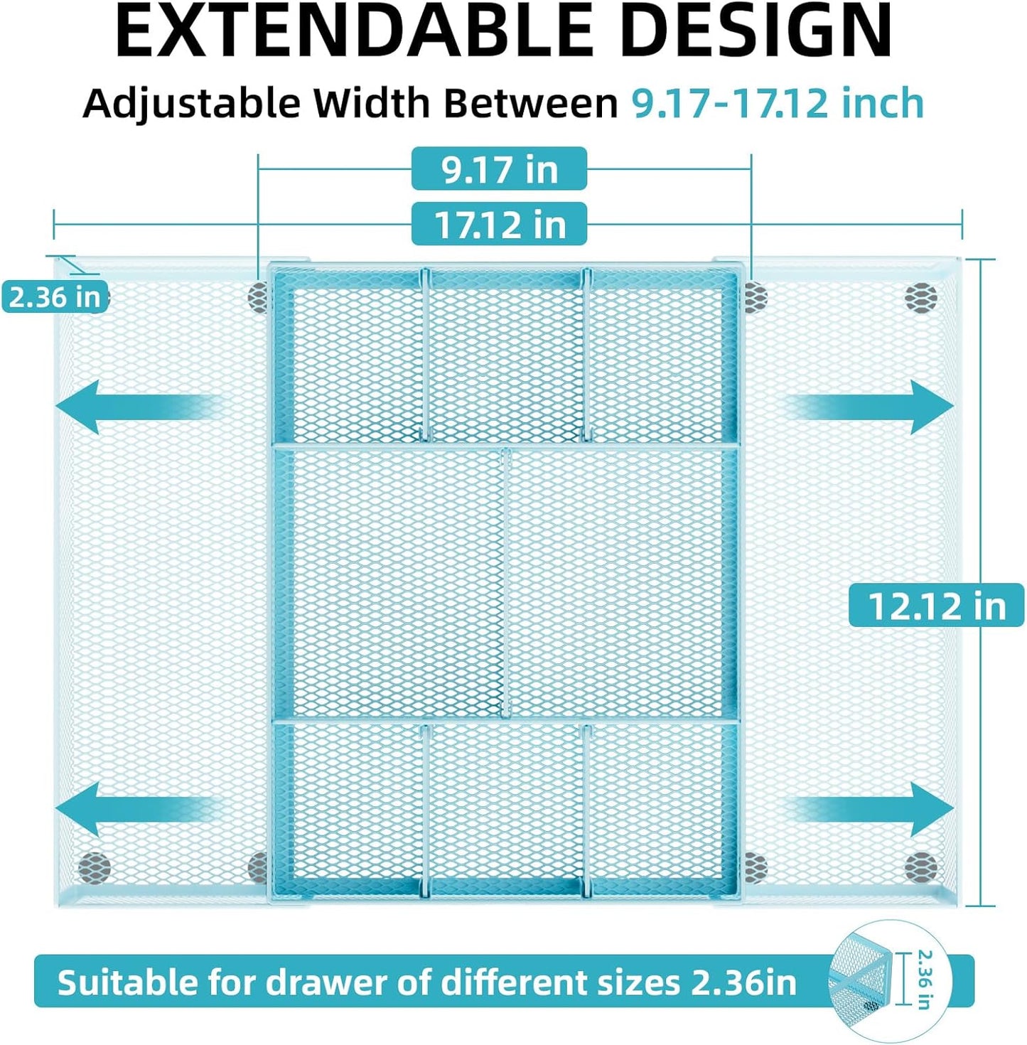 Marbrasse Expandable Desk Drawer Organizer, Mesh Drawer Organizer Tray with 10 Adjustable Compartments, Desk Organizers and Accessories, 5 Dividers Drawer for Office Supplies, Makeup & Vanity (Black)