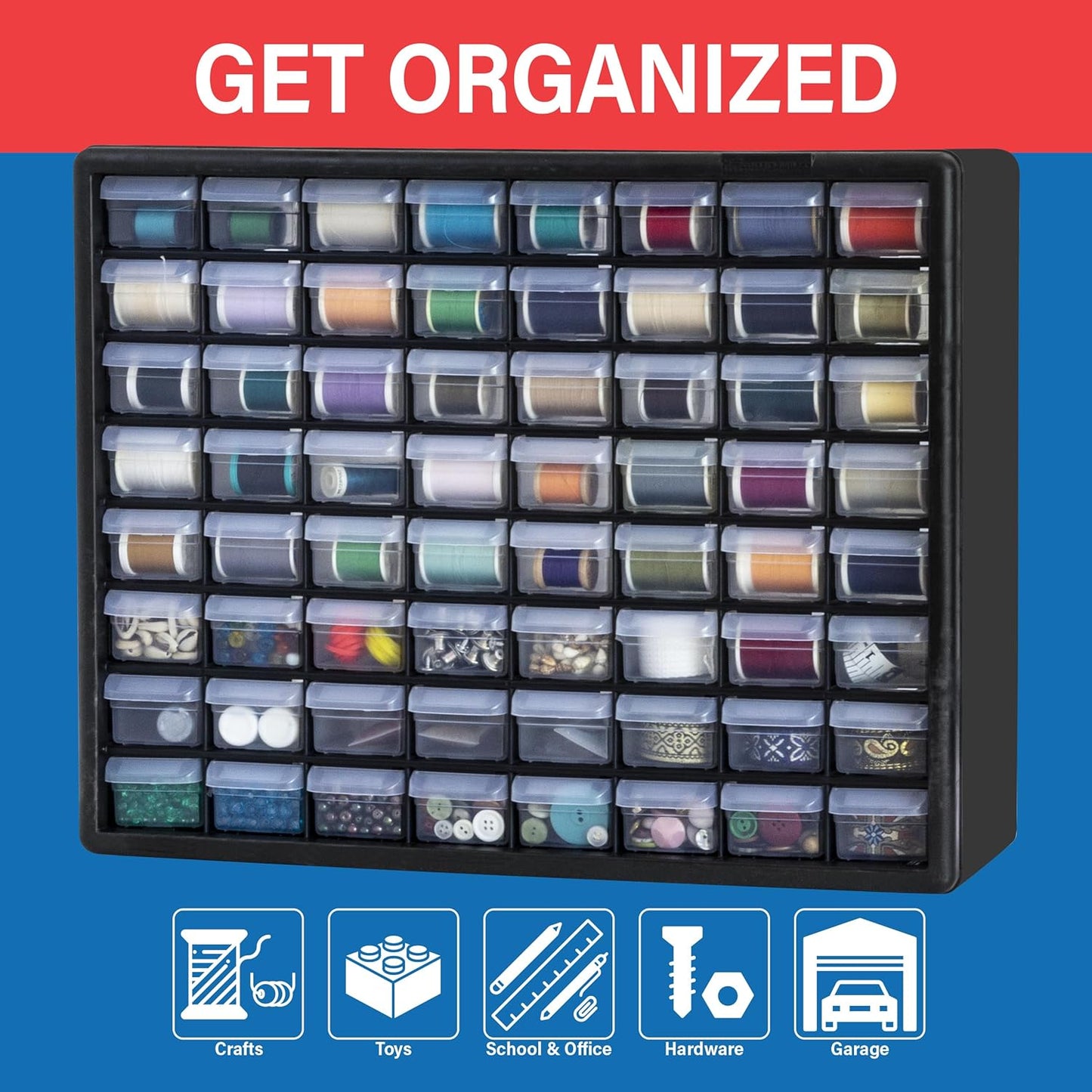 Akro-Mils 24-Drawer Plastic Drawer Storage Cabinet for Garage Organization, Bead Organizer, Building Bricks Storage, Teacher Toolbox, Makeup Organizer, 20" W x 6" D x 16" H, 10124 Black
