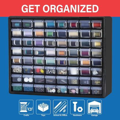 Akro-Mils 24-Drawer Plastic Drawer Storage Cabinet for Garage Organization, Bead Organizer, Building Bricks Storage, Teacher Toolbox, Makeup Organizer, 20" W x 6" D x 16" H, 10124 Black