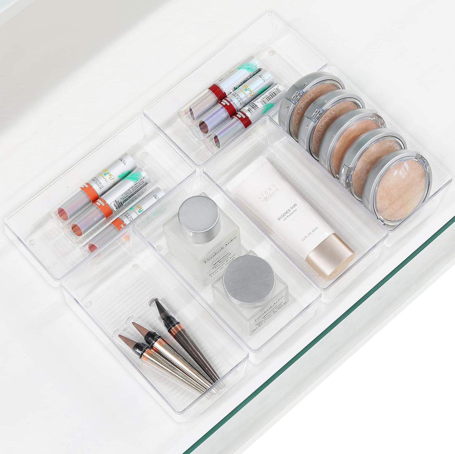 Simple Houseware Clear Drawer Organizer for Office Bin Desk Storage, Assorted Size, 6 Packs