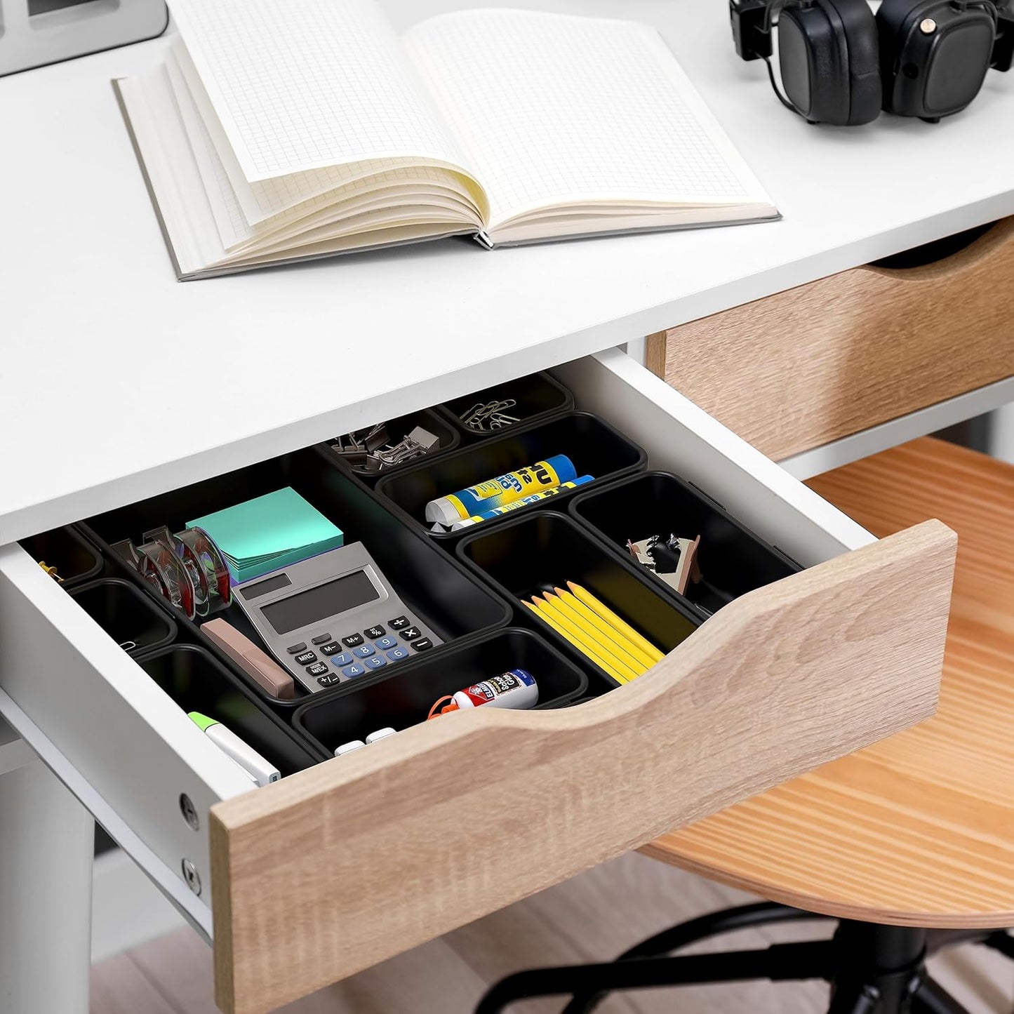 Simple Houseware Interlocking Desk Drawer Bins Organizer, 10 Packs, Black