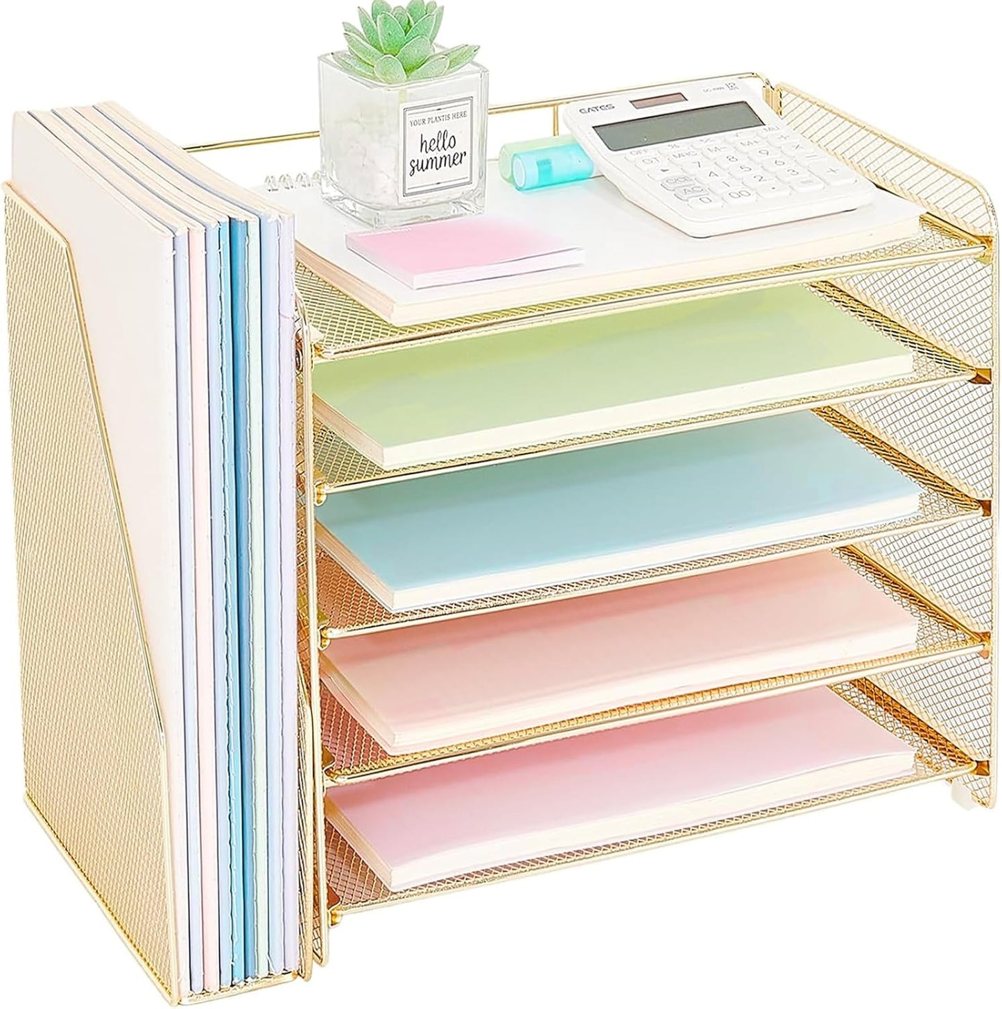 OPNICE Desk Organizer, 5-Tier Paper Organizer Letter Tray with Magazine Holder, Office Desk Accessories & Workspace Organizers, Desktop File Organizer for Office Supplies Storage, Black