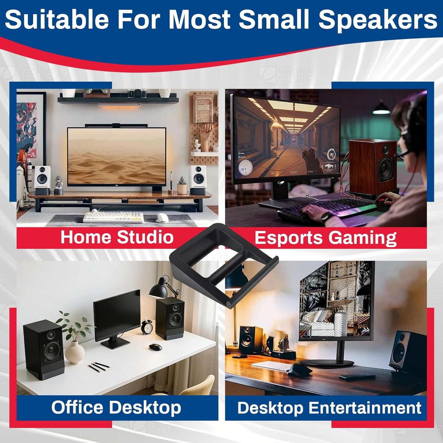 1 Pair Hyparade Desktop Speaker Stands, Suitable for Most Small Speakers, 16° Tilt Wedge-Shaped Speaker Riser with Shock-Absorbing Foam, Space-Saving Design
