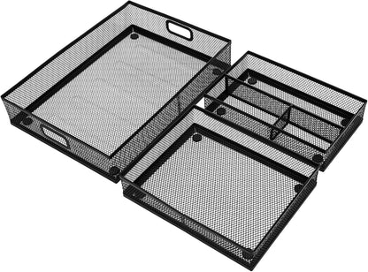 Noamus 3 Pack Office Drawer Organizer, Desk Drawer Divider Tray, Metal Mesh Desktop Basket, 6 Compartments Pen Storage Box for Makeup, Stationery, Office Supplies & Accessories, Kitchen(Black,3 Size)