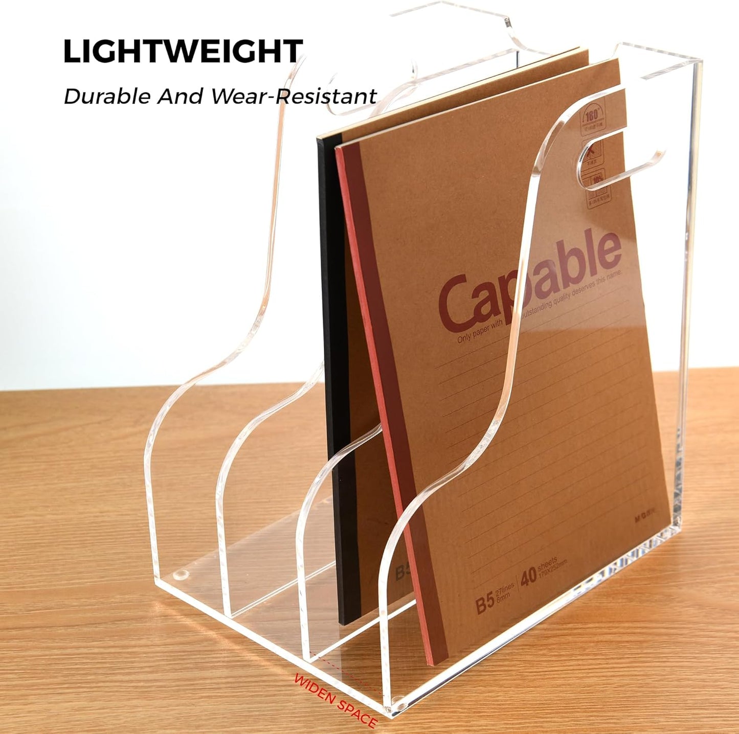 Clear Acrylic Organizers - 5 Vertical Compartments Acrylic Folder Organizer & File Organizer, Desk Document Storage Bins for Magazines, Binders - Multipurpose Home Office Desk Organizer