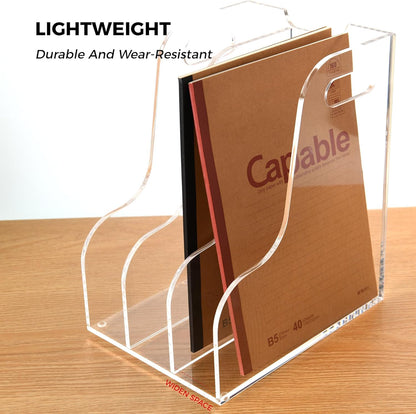 Clear Acrylic Organizers - 5 Vertical Compartments Acrylic Folder Organizer & File Organizer, Desk Document Storage Bins for Magazines, Binders - Multipurpose Home Office Desk Organizer