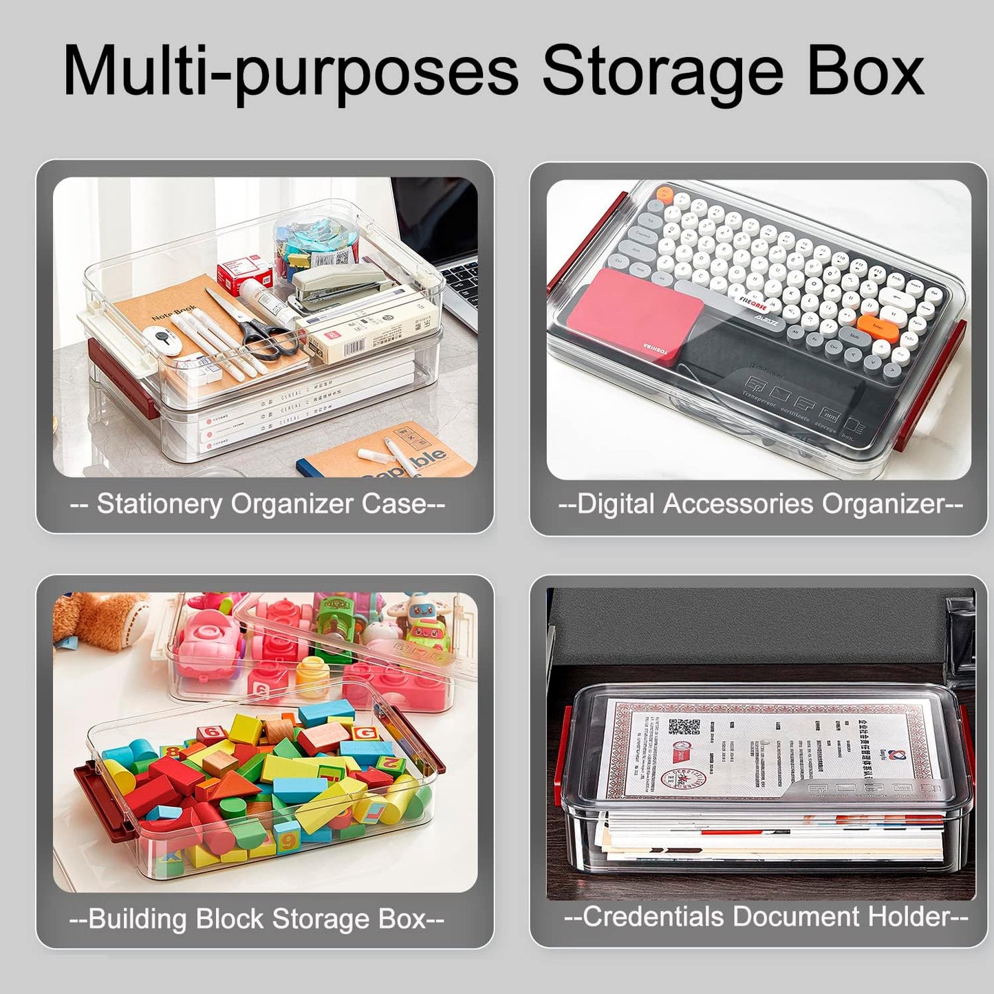 Clear File Storage Box with Lids, A4 Storage Box for 8"x11" Paper, Plastic A4 Container, Stackable Magazine File A4 Paper Project Case Bins, Desk Organizer Office Invoice Document