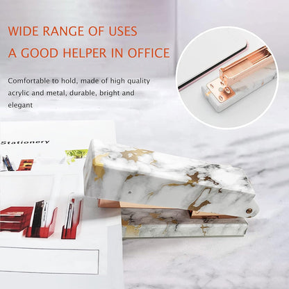 Famassi Rose Gold Desk Accessories，Office Supplies Set Acrylic Stapler Set Staple Remover, Tape Holder, 2 Ballpoint Pen, Scissor, Binder/Paper Clips and 1000pcs Staples.