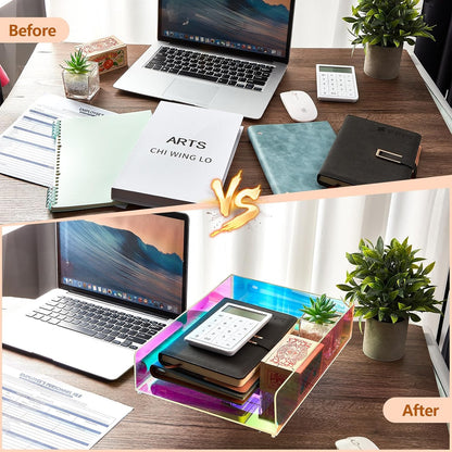 Suzile 3 Pcs Iridescent Acrylic Letter Organizer 12.6 x 9.5 x 2.8 Inches Stackable Iridescent Acrylic Letter Tray Paper Tray for Desk File Document Folder Notebooks Stationery Office Accessories