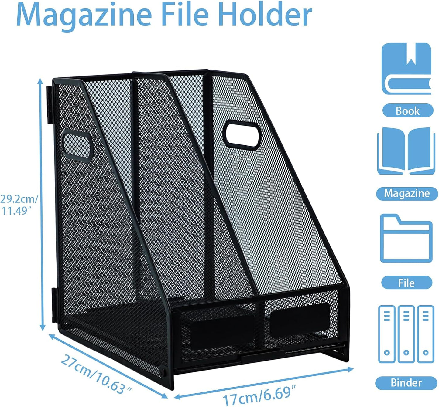 Desk Organizers Metal Magazine File Holder Racks Desktop Folder Storage Binder Organiser Document Organization for Home Office & Classroom,5 Vertical Compartments